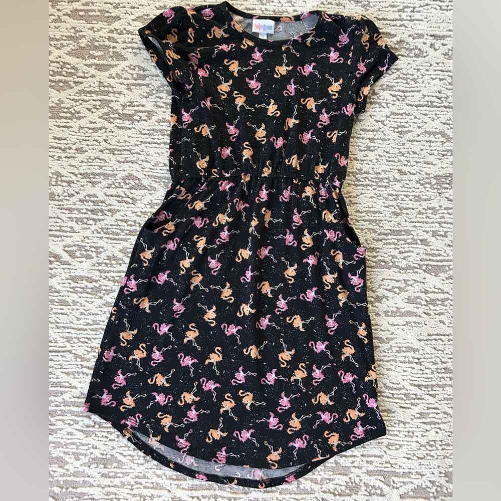 Girls LulaRoe Mae Dress with flamingos (size 12)
